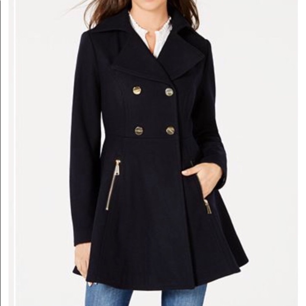 Laundry Double-Breasted Skirted Peacoat